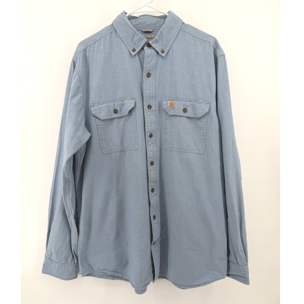 Carhartt Relaxed Fit Chambray Long Sleeve Shirt Blue Men L Tall Workwear Outdoor